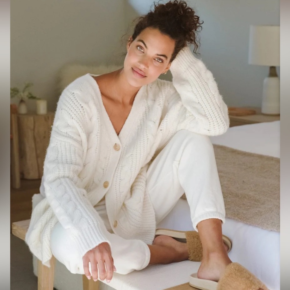 Jenni Kayne Cream Cable Knit Button Cardigan